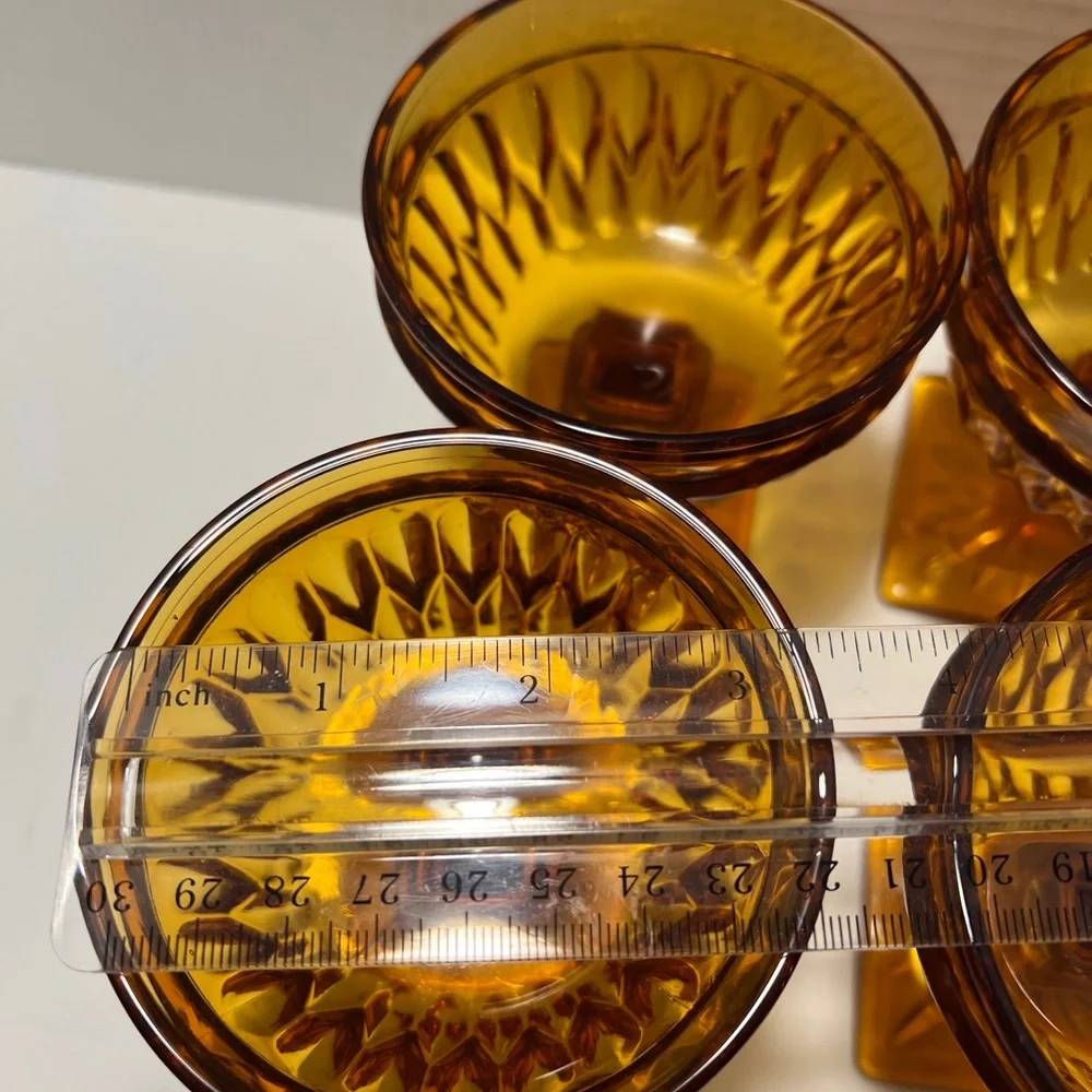 Vintage Indiana Glass‎ Amber Diamond Point Mt Vernon glasses/desert